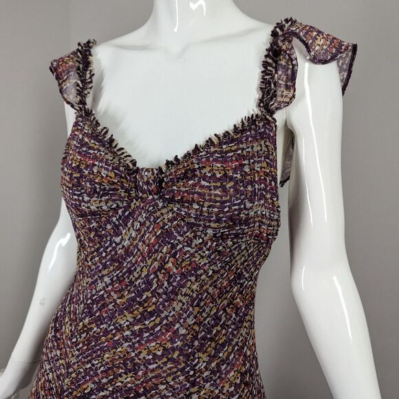 Zara Boho Midi Dress – Multicolor Print Ruffle Strap Slip Dress – Size Small (XS - Picture 4 of 7